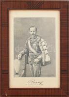 cca 1880-1890 Habsburg Rudolf trónörökös portréja, Professor Schüller festménye után, fametszet, papír, jelzett a metszeten, 22×16 cm, dekoratív üvegezett fa keretben /