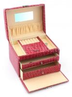 Rózsaszín műbőr ékszeres ládika, szép állapotban, 21x16x16