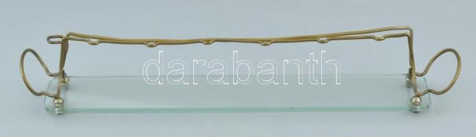 Art Deco talpaspohár tartó, réz, üveg, korának megfelelő állapotban, jelzés nélkül, 43x7cm