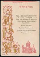 1934 Dr. Lingauer Sándor Komárom-Esztergom megyei főispán búcsúebédjének dekoratív menükártyája az esztergomi Sörös Ede étterme rendezésében, jó állapotban