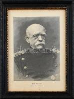 cca 1898 Bismarck portré. Rotációs fametszet, papír, lap alja kissé foltos, 23x16 cm Üvegezett fa képkeretbaner.