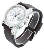 Bogner automata szerkezetű chronográfos férfi karóra, bőr szíjjal, működik, fadobozban, d:37mm