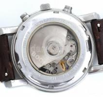 Bogner automata szerkezetű chronográfos férfi karóra, bőr szíjjal, működik, fadobozban, d:37mm