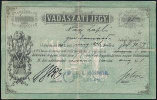 1902 Vadászati jegy a garamdamásdi (Felvidék) Nagy László körjegyző részére kiállítva, hajtásnyomokkal, de jó állapotban