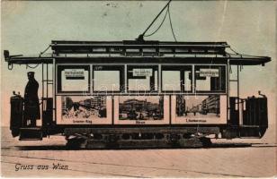1908 Wien, Vienna, Bécs; Straßenbahn Montage: Schotten Ring, Börse, Kärnthnerstrasse / tram montage (fa)