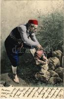 1905 Bosnia, folklore, preparing for pray (EK) + K. und K. Milit. Post Bilek