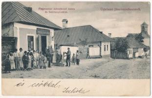 1913 Jászómindszent, Poproc; Széchenyi utca, templom, Fogyasztási szövetkezet üzlete és saját kiadása / street, church, cooperative shop (EK)
