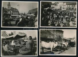 1925 Nagypiac a nagyszebeni (Erdély) főtéren, hátoldalon feliratozott fotó, 4 db, szép állapotban, 6×8 cm