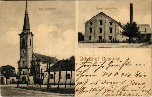 1914 Deáki, Diakovce; Református templom, gőzmalom. Brunner Adolf kiadása / Calvinist church, steam mill (EB)