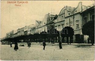 1910 Eperjes, Presov; Fő utca, üzletek, piac. W.L. 614. / main street, shops, market (EK)