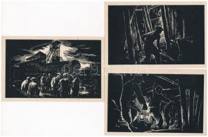 Varsányi Pál: Bányászok c. fametszet sorozat - 6 db modern Művészeti Alkotások magyar szocialista pr...