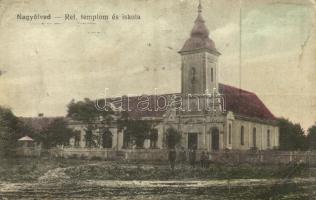 1919 Nagyölved, Velké Ludince; Református templom és iskola / Calvinist church and school (EB)