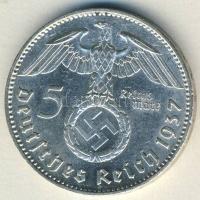 Német 3. Birodalom 1937J 5M Ag "Hindenburg" nagy h.k.-tel T:2/3 kis ph