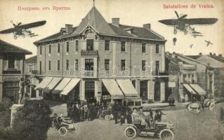 Vratsa, Vratza; Salutations / Montage with automobiles, aircrafts, balloon, autobus