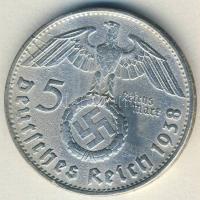 Német 3. Birodalom 1938D 5M Ag "Hindenburg" nagy h.k.-tel T:3 foltos