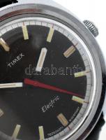 Timex electric féefi karóra, kopott bőrszíjjal, kopásnyomokkal, működik d:37mm
