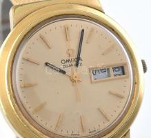 Omega quartz férfi karóra, kopott fémszíjjal, kopásnyomokkal, nem működik, rossz szerkezet d:37mm