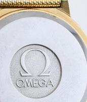 Omega quartz férfi karóra, kopott fémszíjjal, kopásnyomokkal, nem működik, rossz szerkezet d:37mm