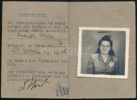 cca 1944 Magyarországi Zsidók Szövetsége Ideiglenes Intézőbizottságának fényképes igazolványa sárga csillagos fotóval