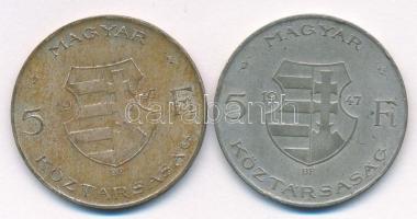 1947. 5Ft Ag "Kossuth" (2x) T:3 patina Adamo F8.1