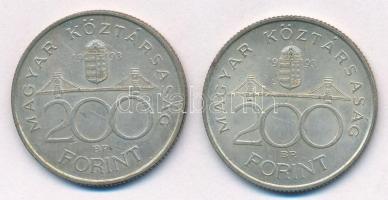 1993. 200Ft Ag "MNB" (2x) T:2 patina Adamo F13