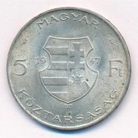 1947. 5Ft Ag "Kossuth" T:1- patina Adamo F8.1