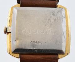 JAEGER férfi karóra, Favre-Leuba szerkezettel, 1960 körül, aranyozott tok, kopott, bőr szíjjal, műkö...