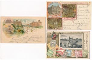Budapest - 3 db régi hosszú címzéses litho képeslap (New York kávéház) / 3 pre-1900 litho postcards