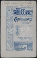 1907 Marosvásárhely, női portré, keményhátú fotó Csonka és Incze fényképészeti műterméből, hátoldalon a műterem képével, 10×16 cm