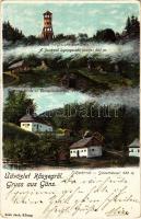 1905 Kőszeg, Írott-kő (a Dunántúl legmagasabb pontja), Hörmann-forrás, Stájerházak. Kiadja Róth Jenő (EK)