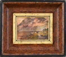 Winter jelzéssel: Hegyvidéki táj. Olaj, karton. Dekoratív, kissé sérült fa keretben, 10x13,5 cm
