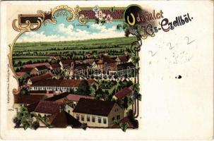1900 Kiscell, Celldömölk; Új városrész. Kövesi Vilmos fodrász kiadása, Art Nouveau, floral, litho