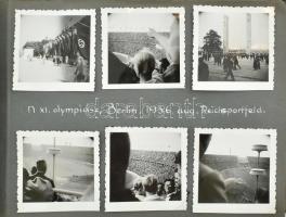 1933-1937 Fotóalbum utazásokról, berlini olimpiáról, Lipcse, Potsdam, Prága, Debrecen, stb., vegyes ...