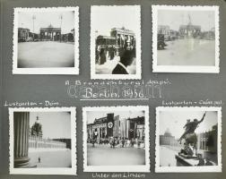1933-1937 Fotóalbum utazásokról, berlini olimpiáról, Lipcse, Potsdam, Prága, Debrecen, stb., vegyes ...