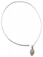 Ezüst(Ag) merev kígyó nyaklánc, gyöngyházas medállal, jelzett, h: 38 cm, bruttó: 17,56 g