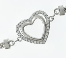 Ezüst(Ag) szívecskés karkötő, jelzett, h: 18,5 cm, bruttó: 4,5 g