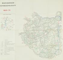 1969-1970 Magyarország autóbusz hálózata térkép. 66x72 cm