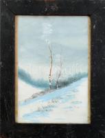 Jelzés nélkül: Téli táj. Tempera, papír. Üvegezett fa keretben. 24x17,5 cm