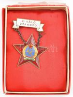 ~1950. Kiváló dolgozó Rákosi-címeres zománcozott fém kitüntetés, sérült papírtokban T:2