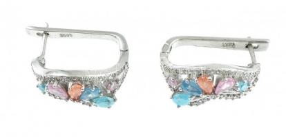 Ezüst(Ag) fülbevalópár színes kövekkel, jelzett, h: 2 cm, bruttó: 7 g