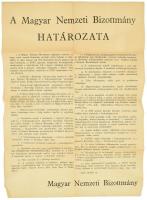 1956 A Magyar Nemzeti Bizottmány határozata a forradalom és szabadságharc idejéből. Plakát 59x42 cm