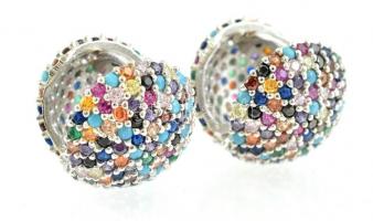 Ezüst(Ag) fülbevalópár színes kövekkel, jelzett, d: 1,5 cm, bruttó: 5,87 g