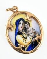 Arany (Au) 14 K porcelán Szűz Mária medál, jelzés nélkül, bruttó: 4,8 g