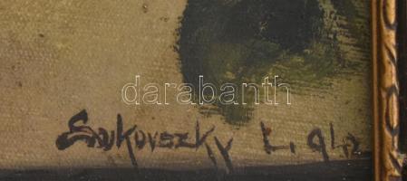 Lukovszky László (1922-1981): Margarét. Olaj, vászon, jelzett. Dekoratív, sérült fa keretben. 50x40 ...