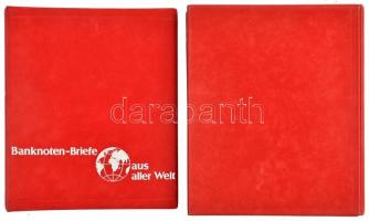Banknoten Briefe aus aller Welt piros, bársonyborítású, négygyűrűs album, 42db berakólappal, bársony borítású tokban, szép állapotban