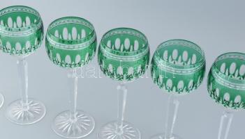 Ólomkristály borospohár, 6 db, kétrétegű, hámozott, kis kopásnyomokkal, m: 20 cm