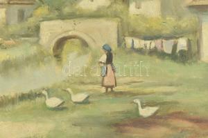 Gebauer jelzéssel: Faluvége. Olaj, karton. Dekoratív fa keretben, 29×39 cm