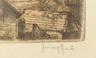 Görög Rezső (1930- ): Esztergom. Színezett rézkarc, papír, jelzett, foltos, kissé sérült. Üvegezett,...