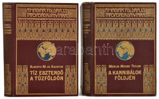 Alberto M. De Agostini: Tíz esztendő a Tűzföldön. Fordította: Cholnoky Béla. Magyar Földrajzi Társaság Könyvtára. Bp.,[1926.], Lampel R. + Merlin Moore Taylor: A kannibálok földjén. Barangolás Pápua szívében. Fordította: Halász Gyula. Magyar Földrajzi Társaság Könyvtára. Bp.,[1926], Lampel R. Kiadói egészvászon kötés, kissé kopottas, kissé foltos, egyébként jó állapotban.