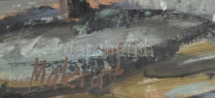 Makra János (1920-1991): Öreg házak. Olaj, farost, jelzett. Hátoldalon autográf felirattal és Képcsa...